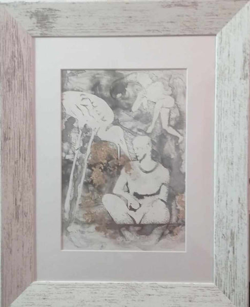 אורית בת צבי הרפז  |  Orit Bat Zvi Harpaz, mMonotype print, calligraphic pen, gold leaf on paper, 28 by 20 cm, signed                                                           . Framed, with frame: 	39 by 49 c