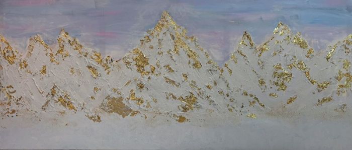 סילבנה שפר | Sylvana Shefer - Collage on canvas, acrylic and gold leaf (gilding) 70 by 160 cm