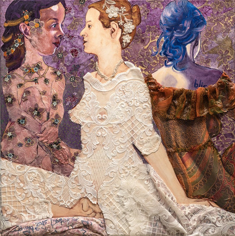 חוה אפשטיין | Chava Epstein, Oil, paper and fabric scraps on canvas, 60 by 60 cm