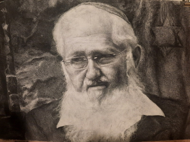 אילת פולק | Ayelet Polak, Rabbi Waldman, charcoal on paper, 40 by 60 cm