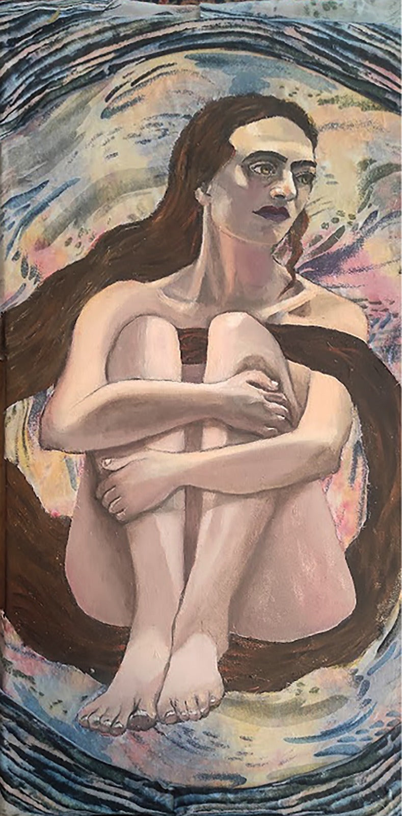חוה אפשטיין | Chava Epstein, Oil, wool and fabric scraps on canvas 80 by 40 cm