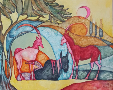 אודליה ווליבוביץ | Odelia Volyvovitch, Oil and acrylic paints on canvas, 80 by 100 cm