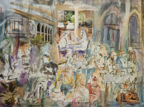 מרים סיגל- דרליך  | Miriam Sigal- Derlich, Collage, ink and acrylic on canvas, 60 by 80 cm