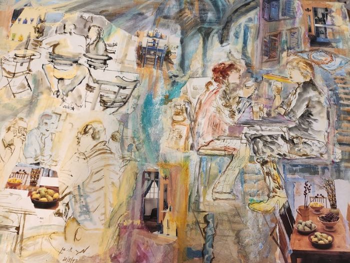 מרים סיגל- דרליך  | Miriam Sigal- Derlich, Collage and ink and acrylic on canvas, 60 by 80 cm