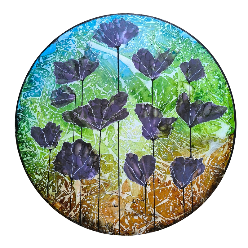 טובה גורקביץ |  Tova Gurkevich, Alcohol ink on 3 mm cardboard, diameter 55 cm