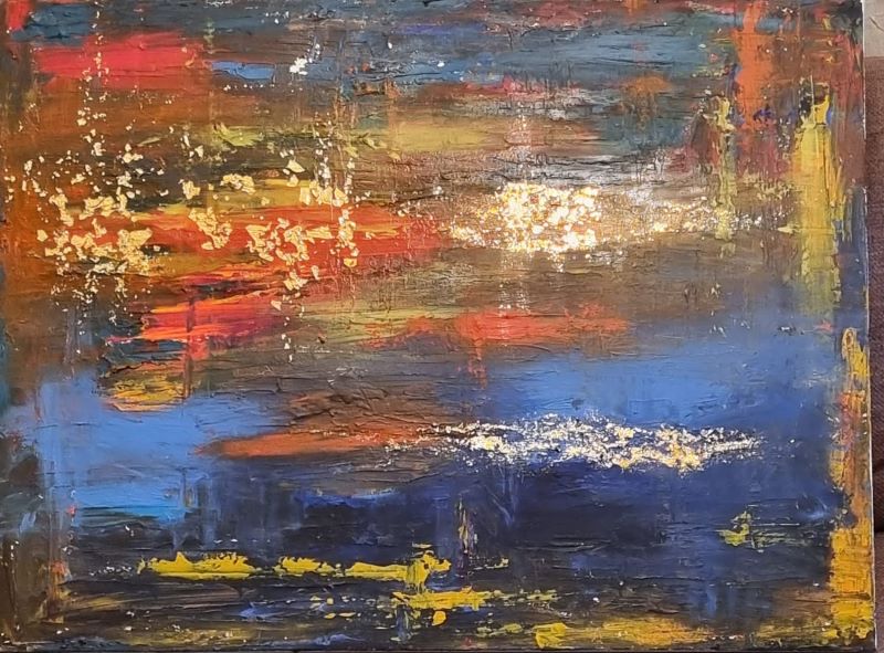אהובה מוזיקנסקי | Ahuva Muzikansky, Acrylic and gold leaf on canvas, 60 by 80 cm,
