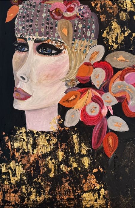 סילבנה שפר | Sylvana Shefer - Oil painting and collage on canvas, 120 by 80 cm