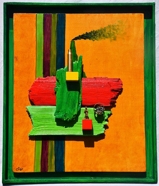 Shmuel Weiss - oil, wood and metal, on wood 49 by 40 cm,
