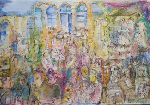 מרים סיגל- דרליך  | Miriam Sigal- Derlich, Collage, ink and acrylic on canvas, 60 by 90 cm