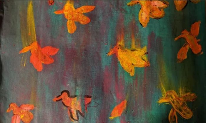 Orna Oryan, acrylic, industrial paint, 55 by 60 cm
