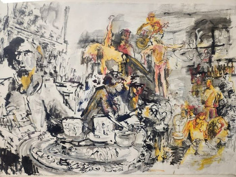 מרים סיגל- דרליך  | Miriam Sigal- Derlich, Charcoal/ink and watercolor on cardboard, 48 by 67 cm