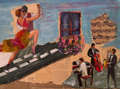 סילבנה שפר | Sylvana Shefer - Collage on canvas, 50 by 65 cm