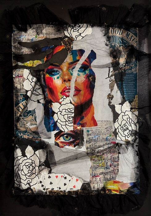 סילבנה שפר | Sylvana Shefer - Collage on canvas, 100 by 70 cm