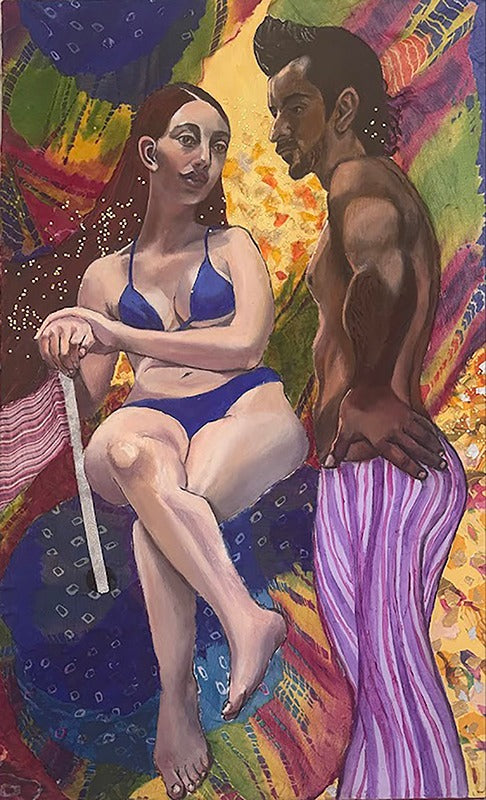 חוה אפשטיין | Chava Epstein, Oil, paper and fabric scraps on canvas, 100 by 60 cm