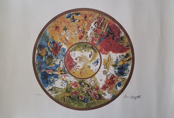 Marc Chagall ,Ceiling of The Garnier Opera House, 1989 ,lithograph, diameter 41 cm, signed, numbered, unframed, overall size 50 by 72 cm