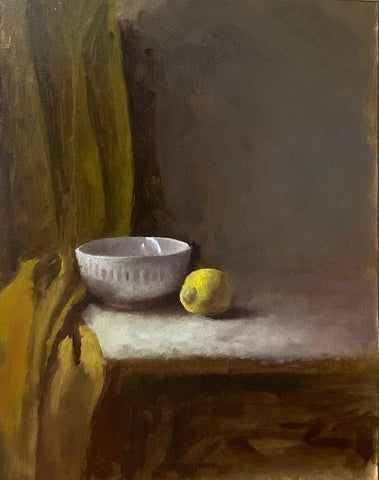 אילת פולק | Ayelet Polak, Bowl and Lemon, Oil on canvas, 30 by 20 cm