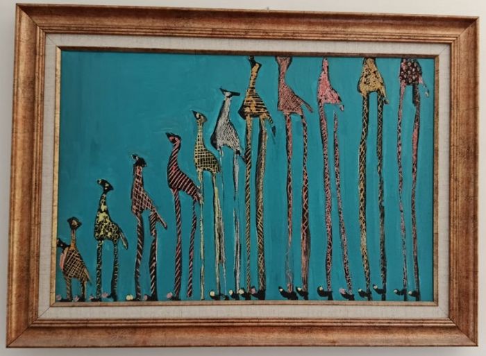 אורנה אוריין | Orna Oryan,  Industrial paint, acrylic, panda and engravings on canvas, size without frame, 39 by 59 cm, with frame, 52 by 72 cm