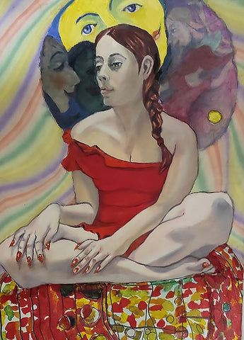 חוה אפשטיין | Chava Epstein, Oil, pastel and fabric scraps on canvas, 70 by 50 cm