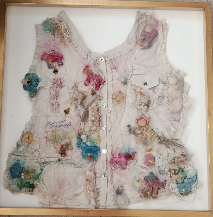 אורנה אוריין | Orna Oryan,  Ready-made, embroidery, fabric, framed. 70 by 70 cm