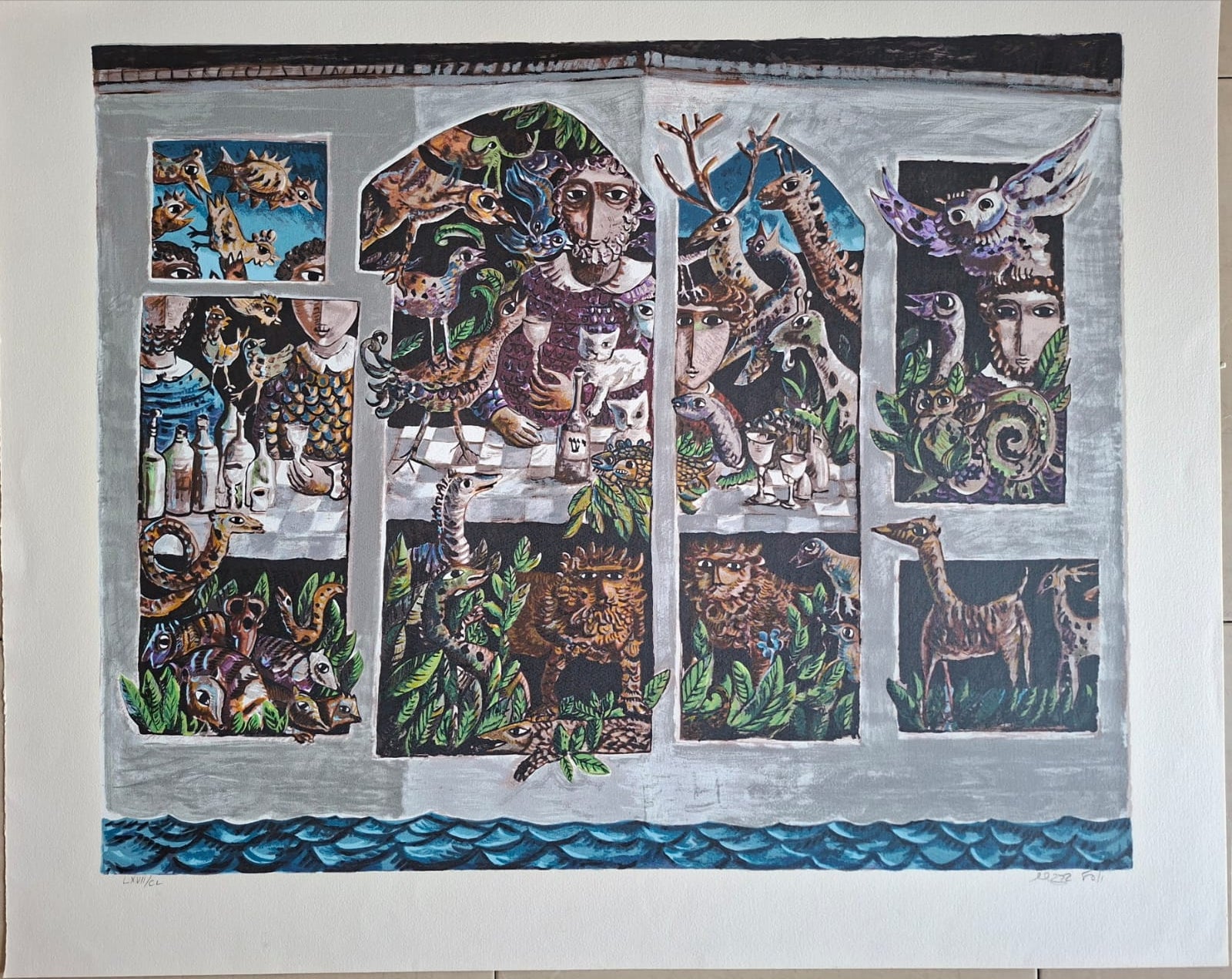 יוסל ברגנר, תיבת נח, הדפס משי, 63 על 77 ס"מ. חתום וממוספר. גילון 75 על 91 ס"מ | Yosl Bergner