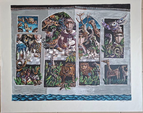 יוסל ברגנר, תיבת נח, הדפס משי, 63 על 77 ס"מ. חתום וממוספר. גילון 75 על 91 ס"מ | Yosl Bergner