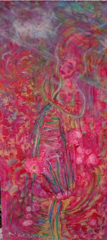 Orit Harpaz Bat-Zvi, mixed media, acrylic and pastel on canvas,  150 by 70 cm