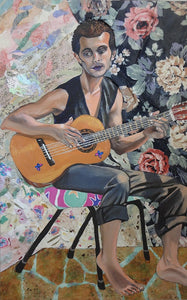 חוה אפשטיין | Chava Epstein, Oil, paper and fabric scraps on canvas, 100 by 60 cm