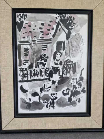 משה אבני, אקוורל על נייר, 34 על 24 ס"מ, חתום וממוסגר