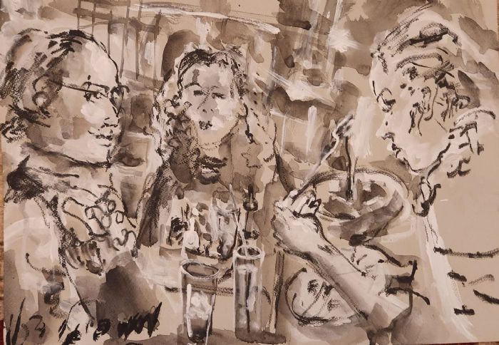 מרים סיגל- דרליך  | Miriam Sigal- Derlich, Charcoal/Chinese ink and acrylic on paper, 40 by 54 cm