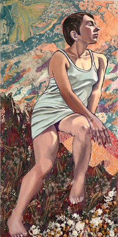 חוה אפשטיין | Chava Epstein, Oil, paper and fabric scraps on canvas 100 by 60 cm