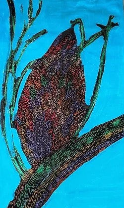 Orna Oryan, oil, acrylic and panda, 60 by 35 cm