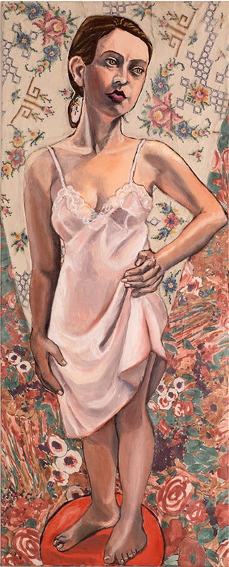 חוה אפשטיין | Chava Epstein, Oil, embroidery and fabric scraps on canvas 100 by 40 cm