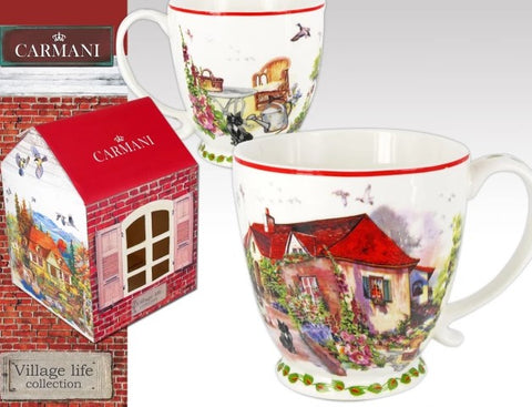 ספל 460 מ"ל "בית כפרי עם גג אדום" (CARMANI) | 460 ml mug "Country house with red roof"