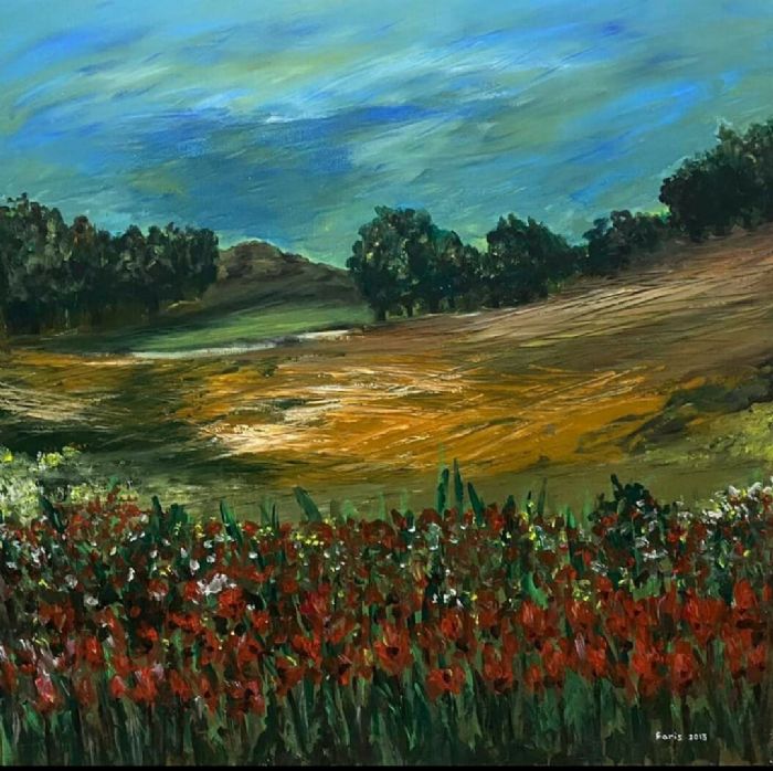 Faris Hamdan, mixed technique, oil and acrylic on canvas, 80 by 80 cm