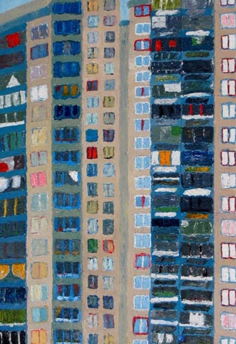 Esti Glazer, Layers of oil paint on paper pinned to plywood, 100 by 70 cm