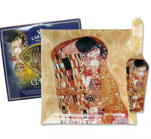 צלחת הגשה דקורטיבית עם מרית, גוסטב קלימט. 25 X25 ס"מ - G. Klimt, The Kiss (CARMANI)