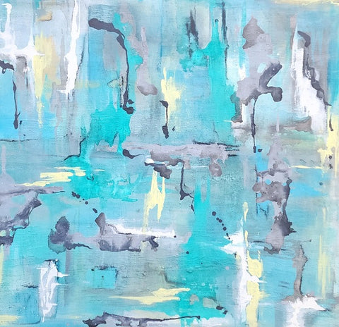 עדי כפיר | Adi kfir - Yellow Mint Art,  acrylic on canvas, 100 by 100 cm | ציור מקורי