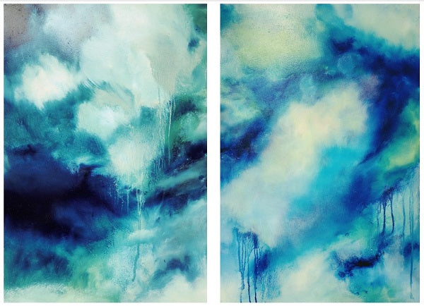 Adi kfir - Yellow Mint Art, Diptych, oil on wood,  60 by 40 cm X2 | ציור מקורי