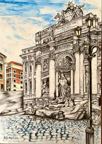 Rosie Atiya Eliyahu , sketching pencils combined with water pencils on paper, 50 by 35 cm
