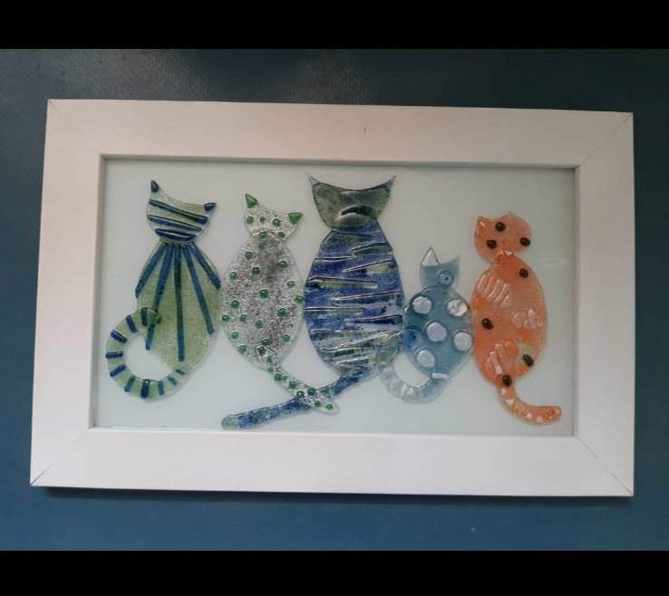 Adina Dolev, glass fusing, 37 by 57 cm, framed, (for hanging)