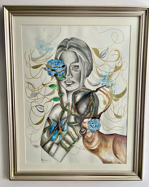 רוזי אטיה אליהו | Rosie Atiya Eliyahu,  sketching pencils and watercolors on paper, 80 by 70 cm,  framed