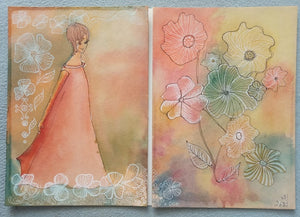 נעמי עוז ברקוביץ | Nomi Berkowiz, Watercolor and ink on cardboard , 30 by 21 cm (X2)
