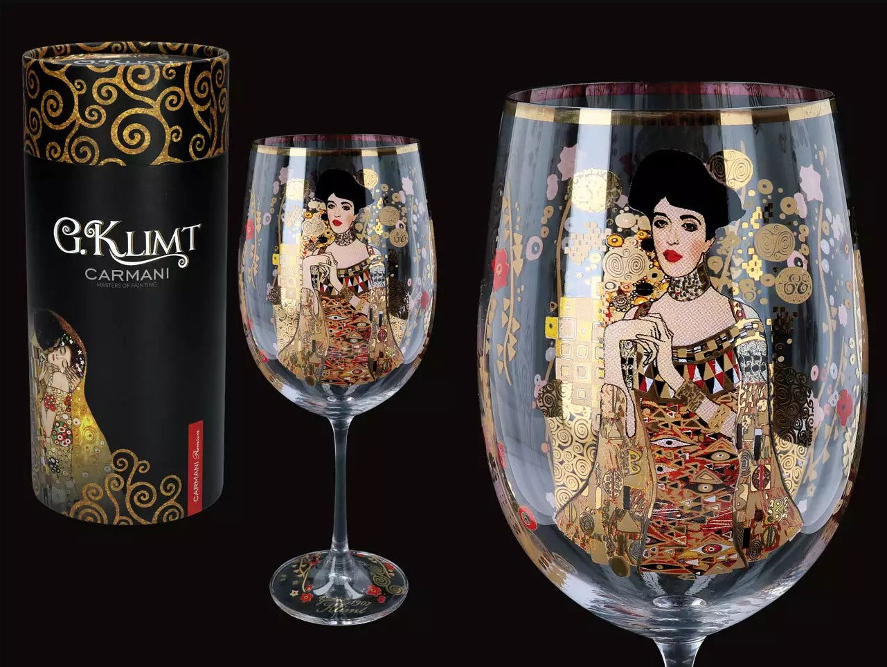 (CARMANI)  Gustav Klimt  ml640  כוס יין "אדל" גוסטב קלימט באריזת מתנה מפוארת כרמני