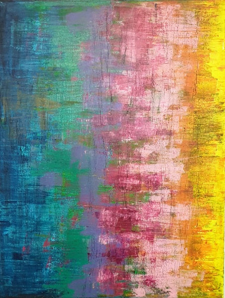 Adi kfir - Yellow Mint Art, Acrylic on canvas, 90 by 70 cm | ציור מקורי