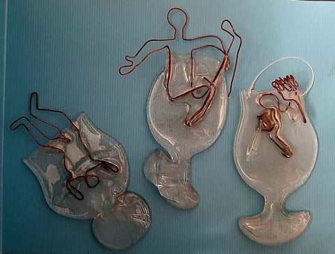 עדינה דולב | Adina Dolev, fusing glass for hanging, 3 units , height: 26, 24, 21 cm