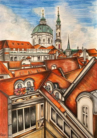 Rosie Atiya Eliyahu, sketching pencils and water pencils on paper, 50 by 35 cm,