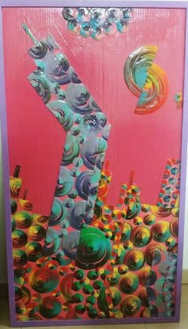 Eduard Almashe, collage of solid color, superacrylic on cardboard, 90 by 50 cm